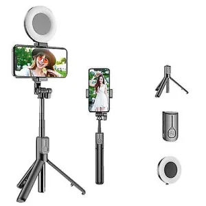 1 light black Bluetooth Selfie Stick Led Ring Light Extendable Handheld Live Tripod AZ16468