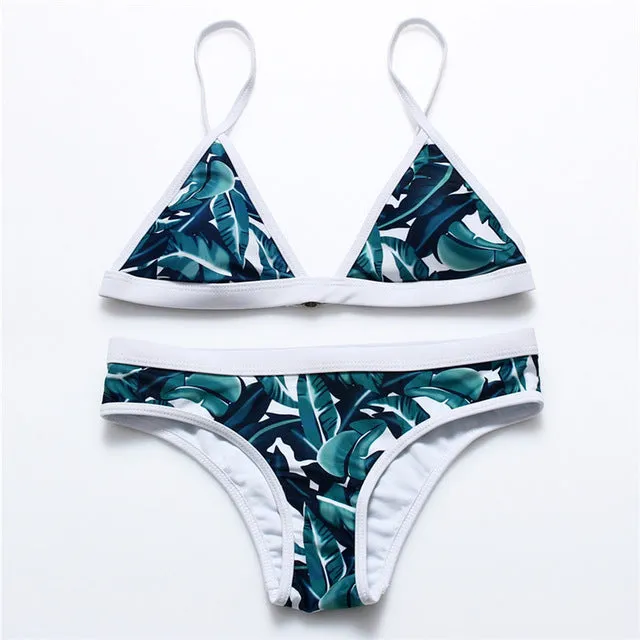 2017 New Leaf Print Bikini Brazilian Retro Bikini Swimsuits Sexy Bathing Suit Women Print Swimwear  Biquini Maillot De Bain