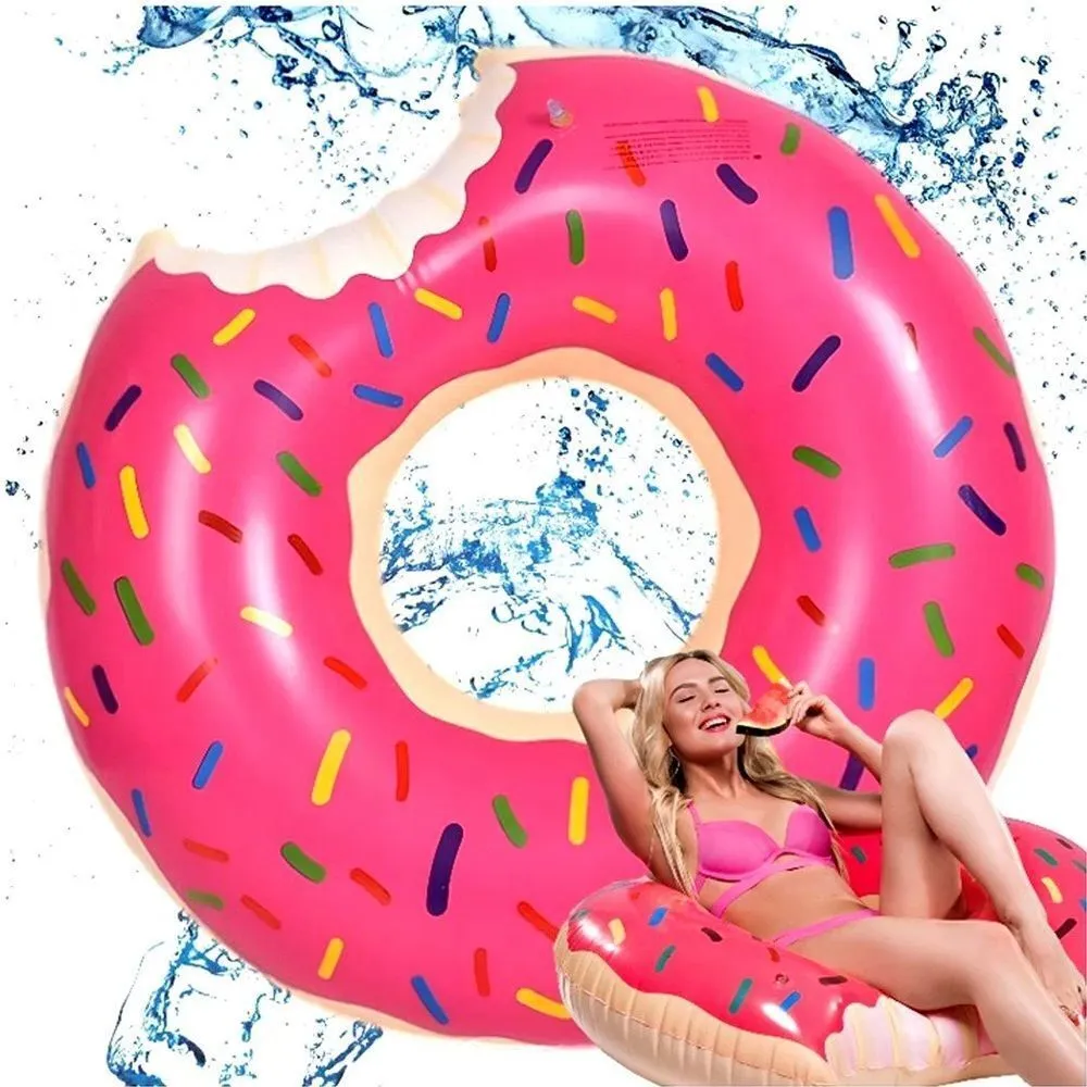 2pcs Pink Inflatable Giant Donut Raft Swim Ring Float Swimming Pool Beach Lounge Pink Coff 90CM