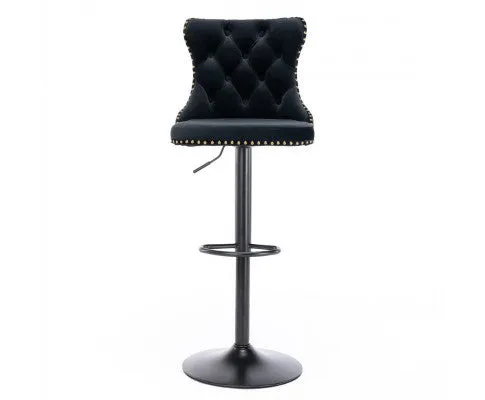 4x Height Adjustable Swivel Bar Stool Velvet Nailhead Barstool with Footrest