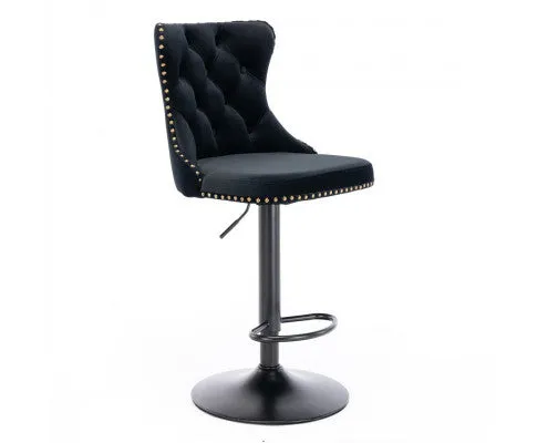 4x Height Adjustable Swivel Bar Stool Velvet Nailhead Barstool with Footrest