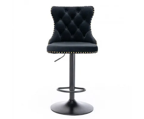 4x Height Adjustable Swivel Bar Stool Velvet Nailhead Barstool with Footrest