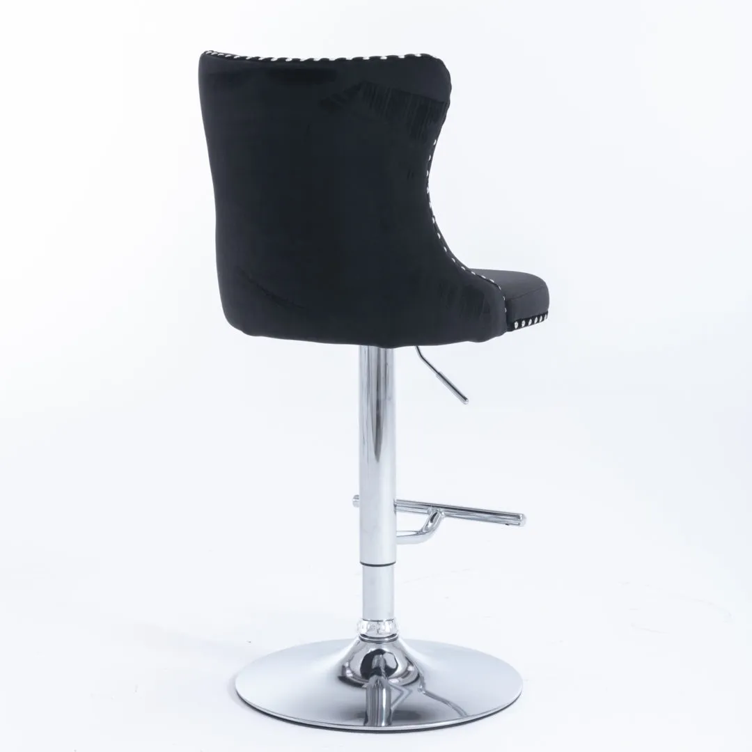 4x Height Adjustable Swivel Bar Stool Velvet Studs Barstool with Footrest and Chromed Base- Black