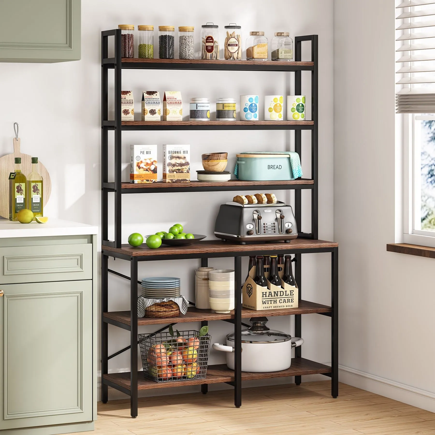 6-Tier Bookshelf, Industrial Etagere Bookcase Storage Rack