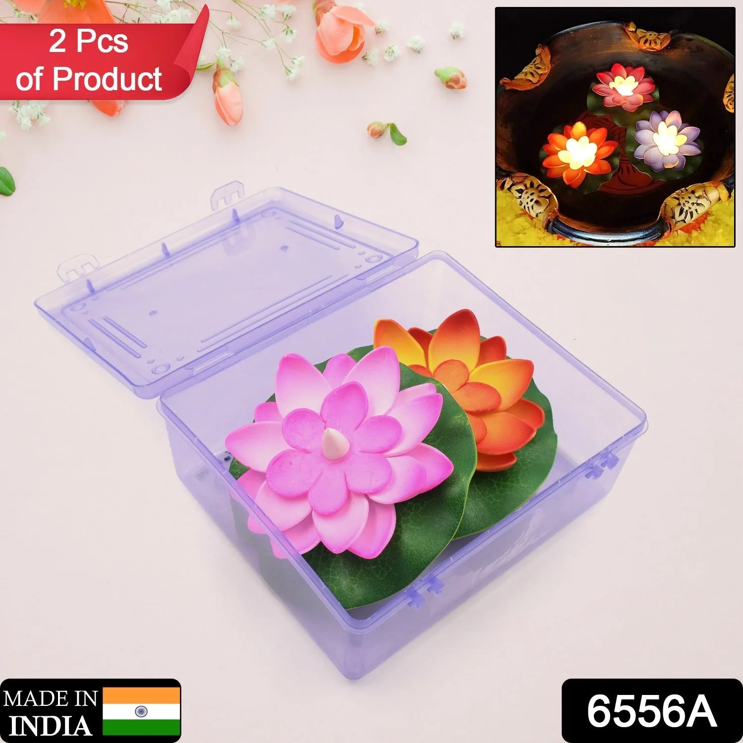 6556a WATER FLOATING SMOKELESS CANDLES & LOTUS FLOWERS SENSOR LED TEALIGHT FOR OUTDOOR AND INDOOR DECORATION - PACK OF 2 CANDLE CANDLE (PACK OF 2)