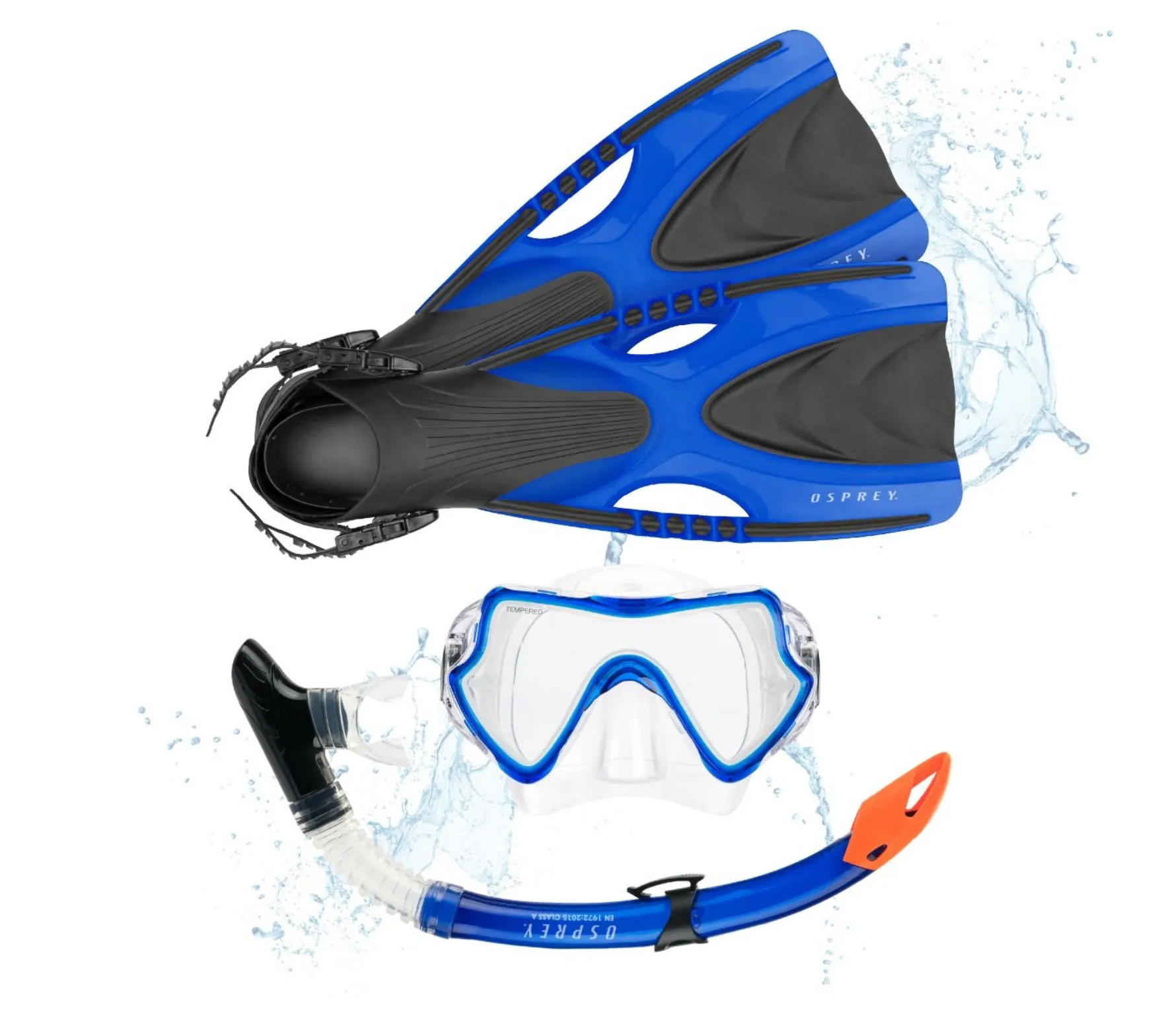 ADULTS MASK , SNORKEL SET WITH FINS  - BLUE