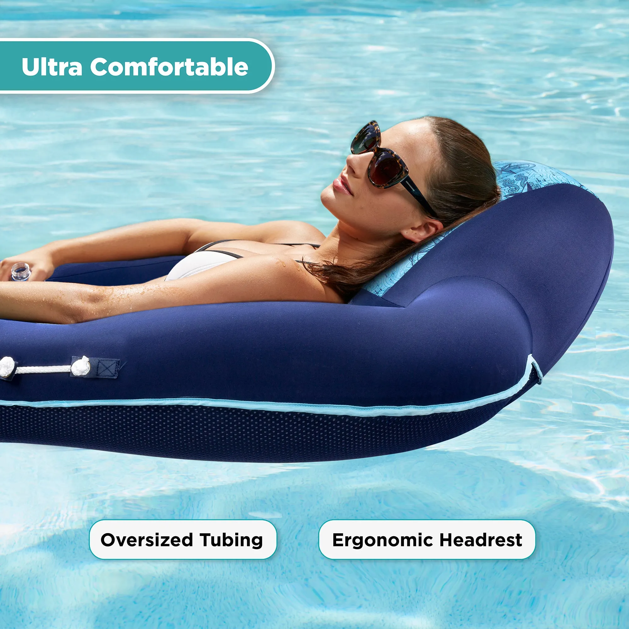 Aqua Leisure Luxury Water Recliner Lounge Pool Float w/ Headrest, Blue(Open Box)