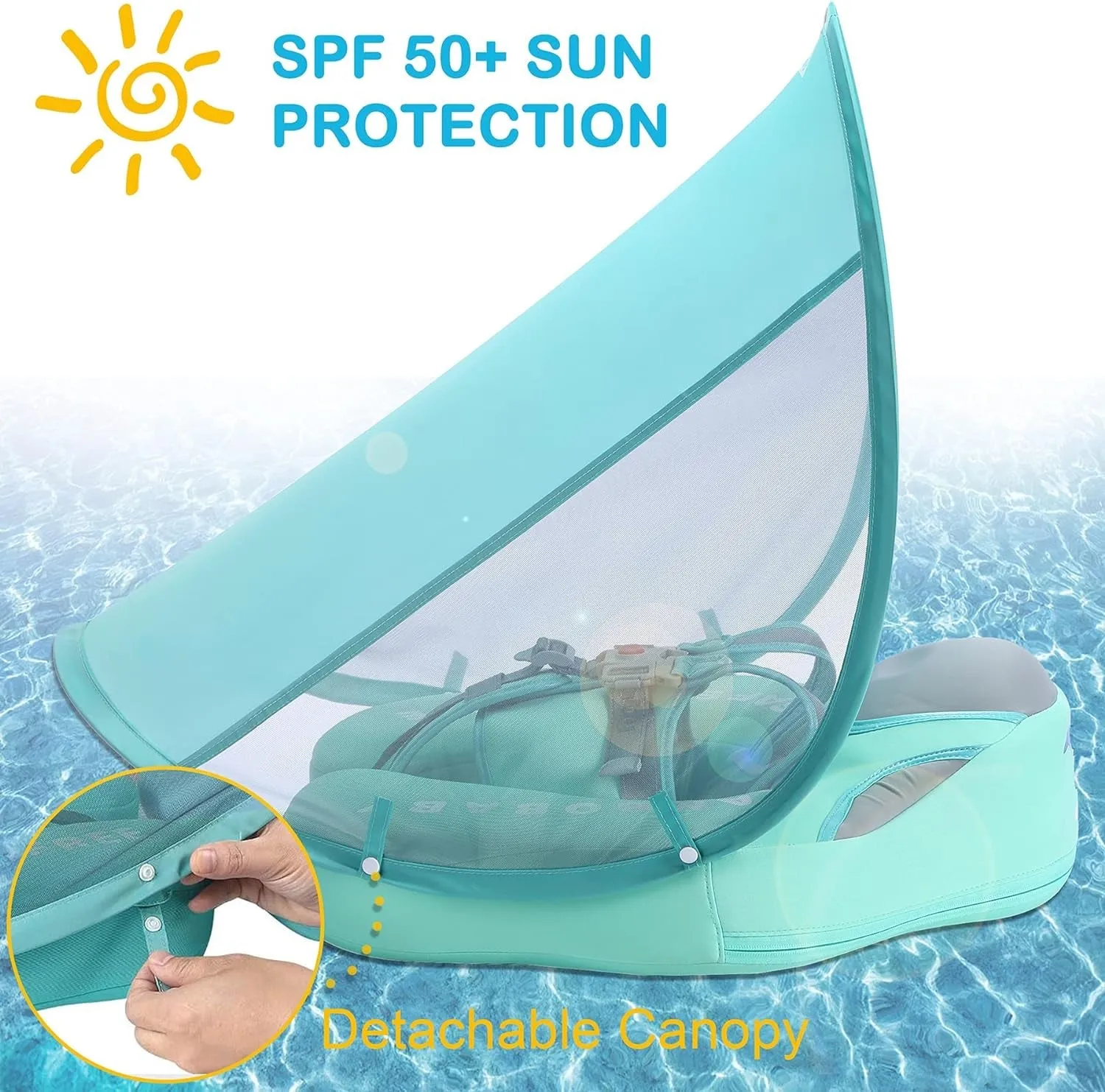 Baby Pool Float with Canopy UPF 50 , Non Inflatable  Float, Baby Floaties for Infants Swimming Training, No Flip over Baby Swimming Float