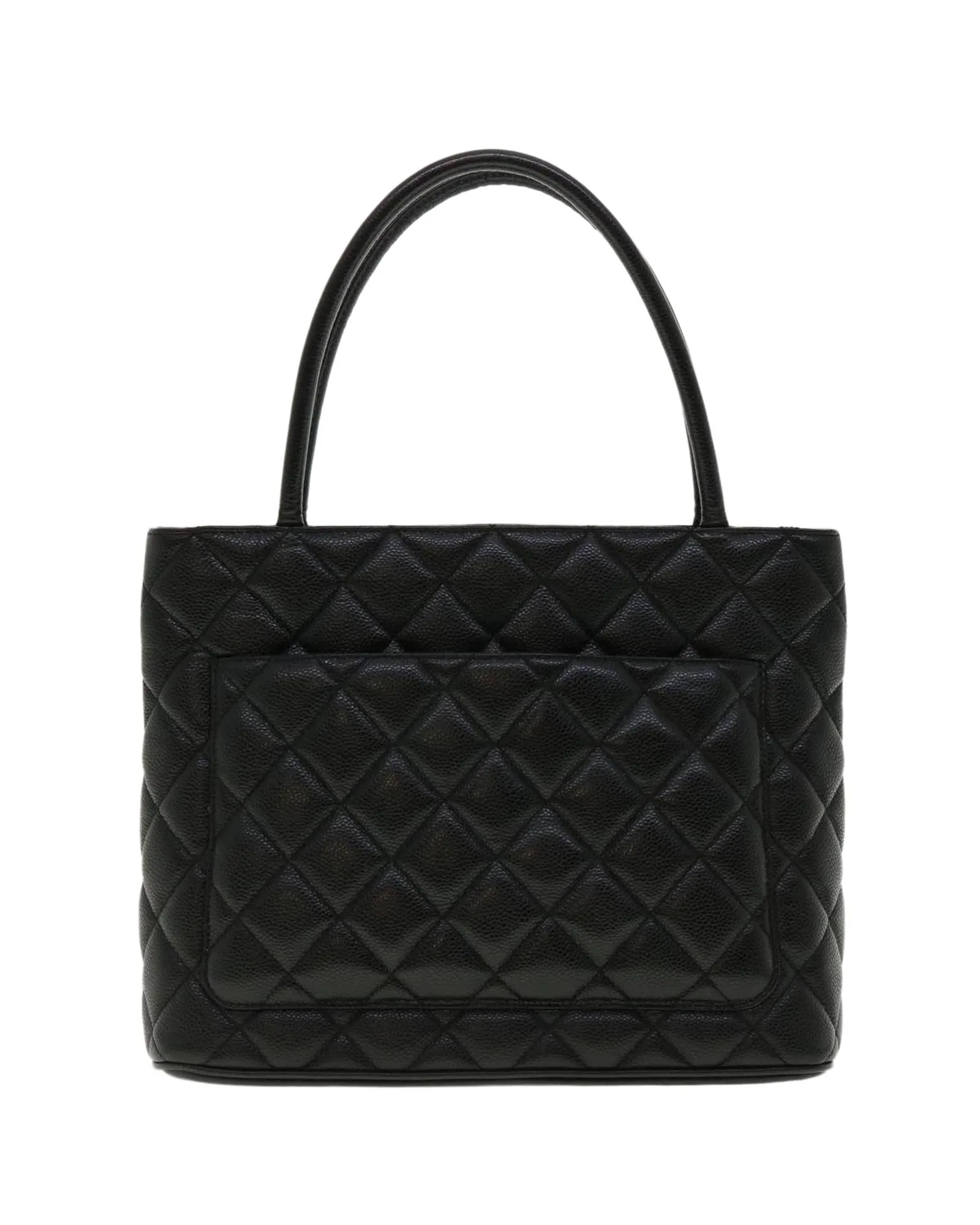 Black Caviar Skin Tote Bag with CC Emblem by Luxury Designer