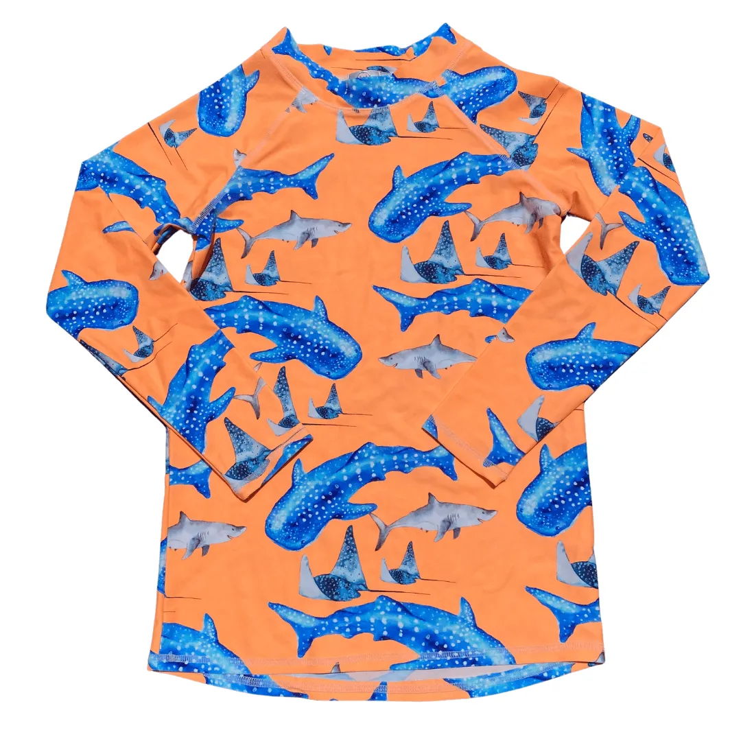 Fluro Orange Sharks Kids' Rash Top