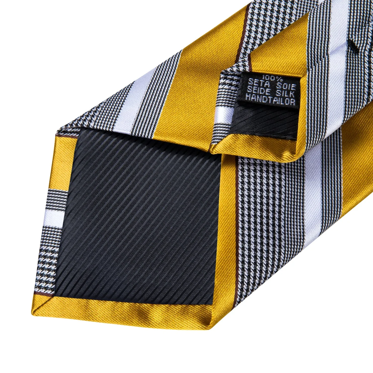 Grey Yellow Striped Tie Pocket Square Cufflinks Set with Spacious Ring