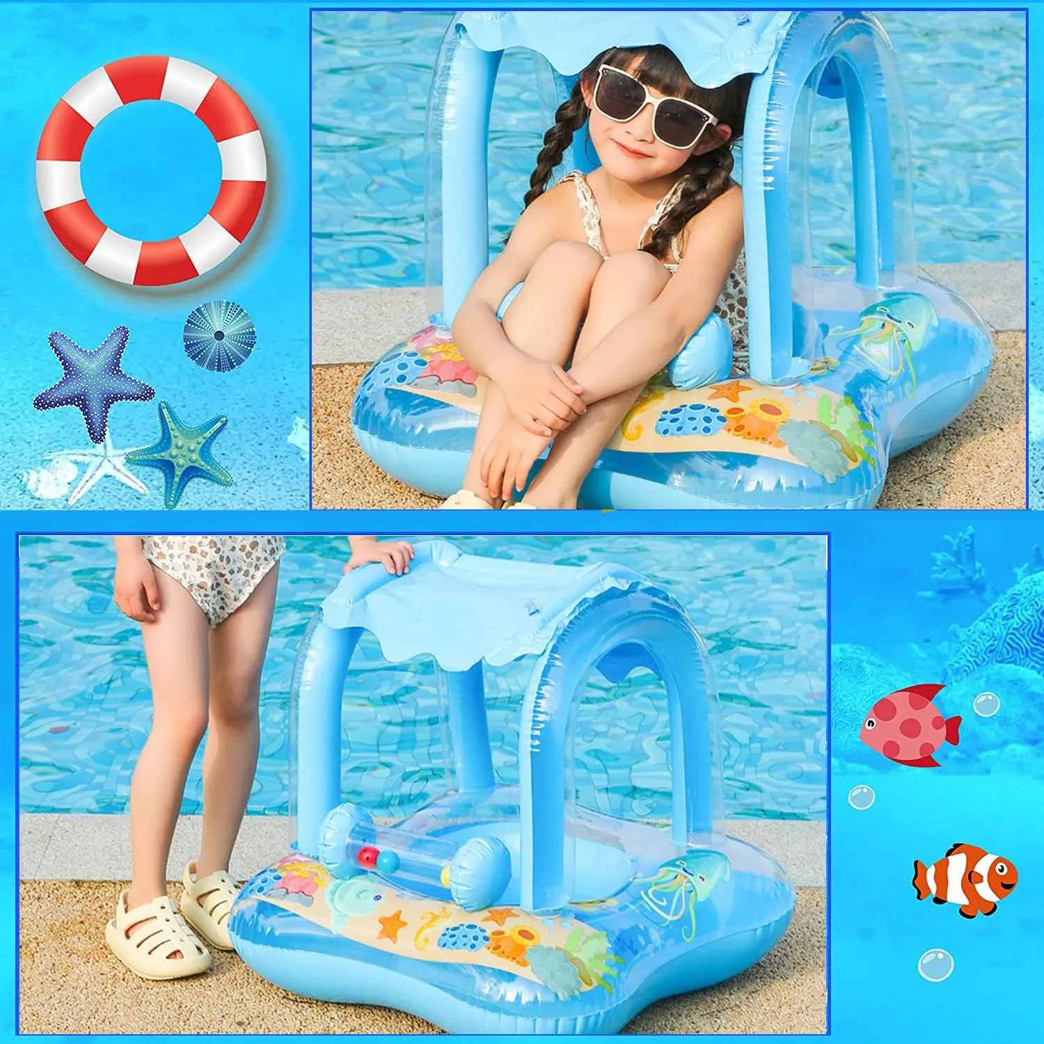 (NET) Baby Swimming Ring with Sun Canopy