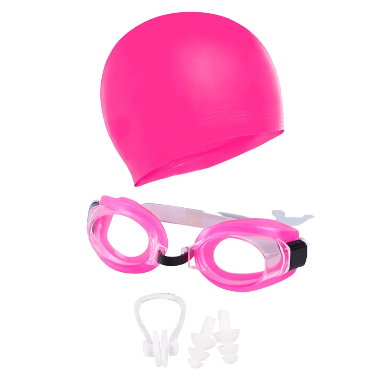 Pink Swimming Cap and Goggle combo for all age groups- One size fits all