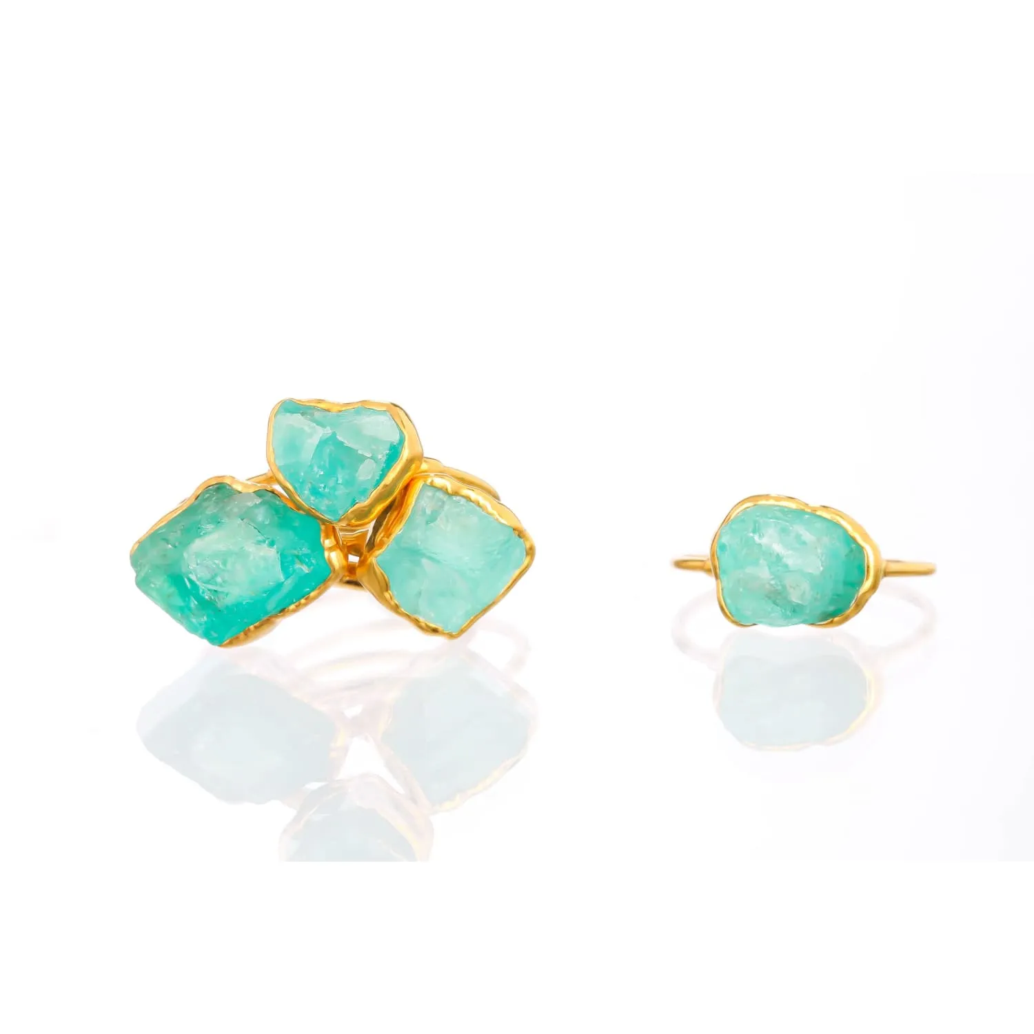 Raw Blue Apatite Ring in Yellow Gold