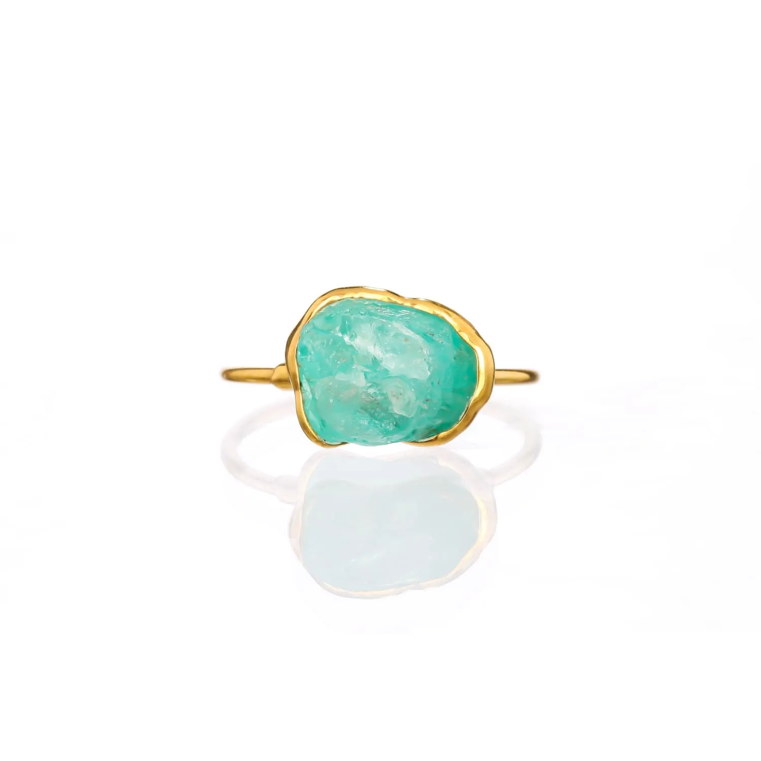 Raw Blue Apatite Ring in Yellow Gold