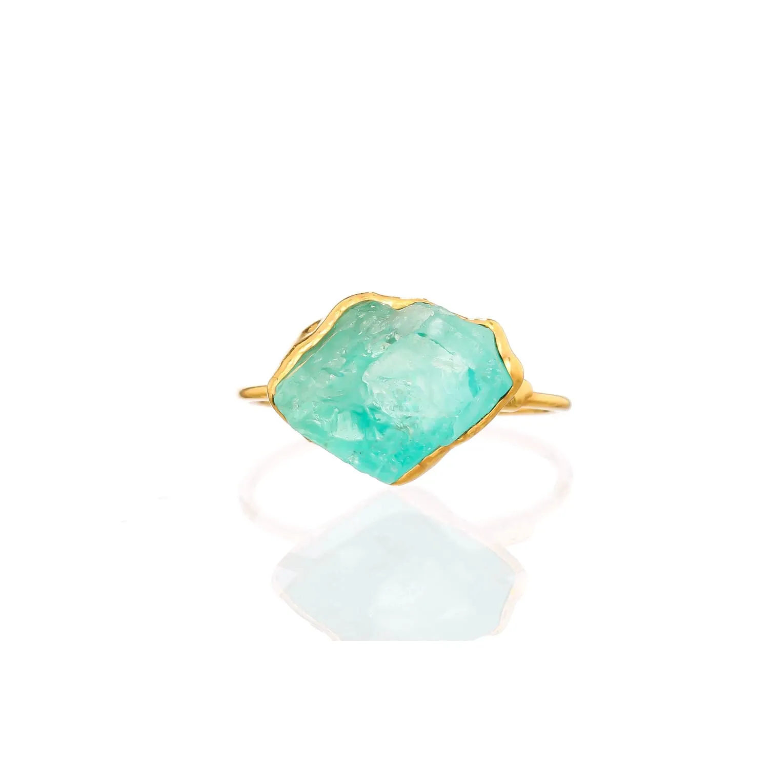 Raw Blue Apatite Ring in Yellow Gold