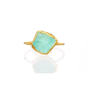 Raw Blue Apatite Ring in Yellow Gold