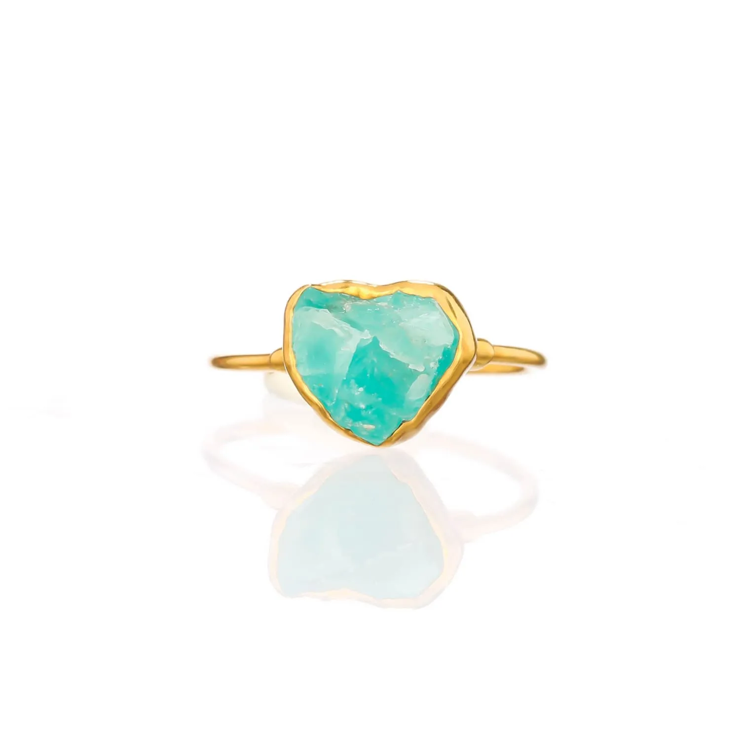 Raw Blue Apatite Ring in Yellow Gold