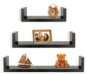 Set Of 3 Floating U Shelves, Easy-To-Assemble Floating Wall Mount Shelves