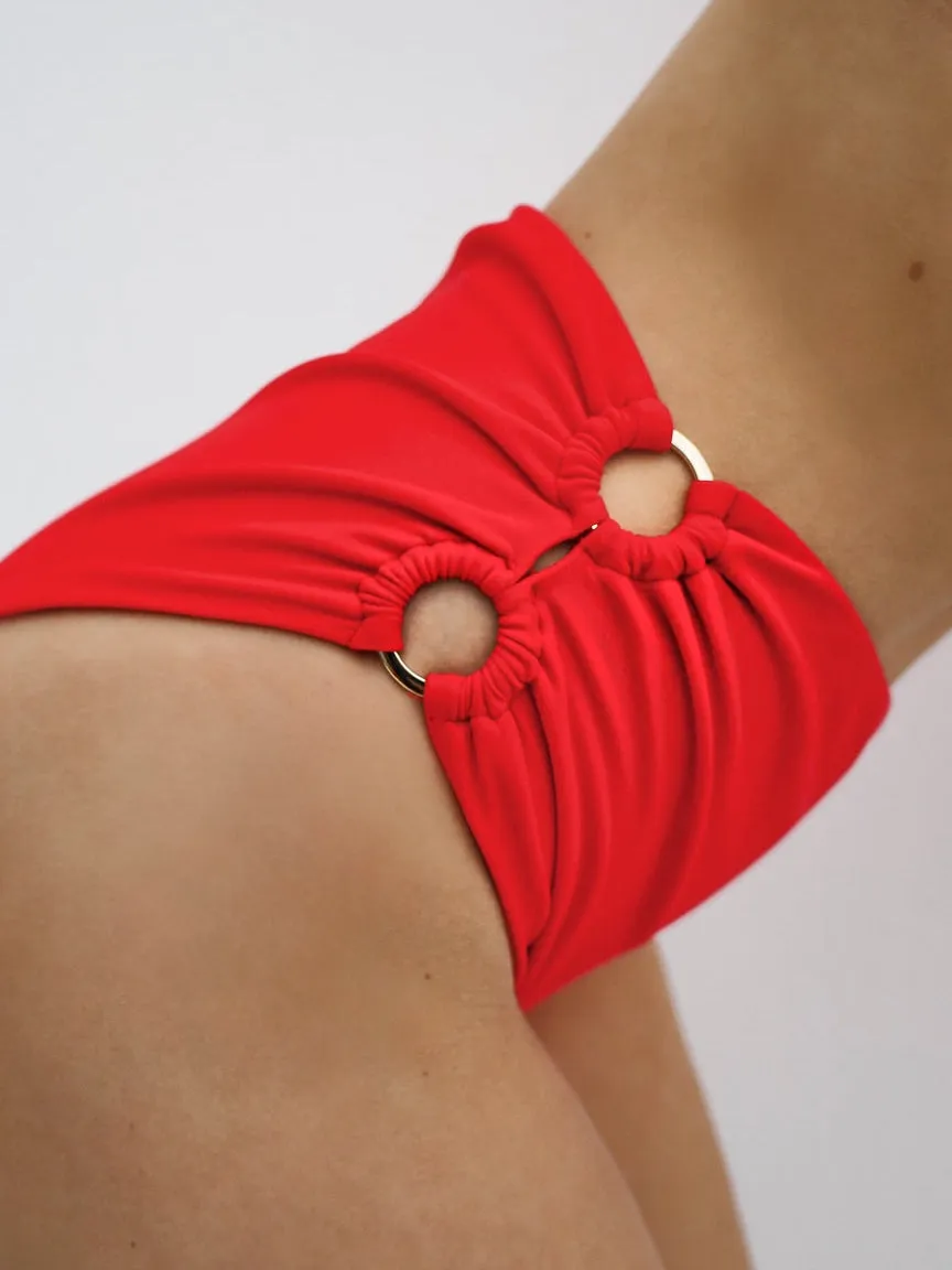 Suri Bikini Pant With Gold Ring Detail | Classic Red