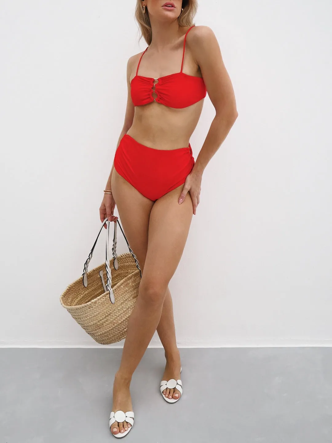 Suri Bikini Top With Gold Ring Detail | Classic Red