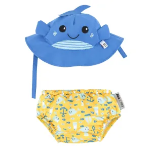 UPF50  Baby Swim Diaper & Sun Hat Set - Whale